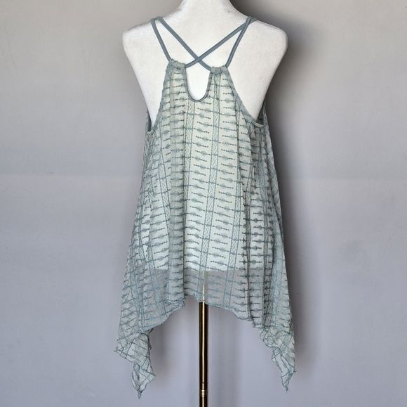 Boho Sleeveless Crochet Lace Babydoll Asymmetrical Hem Sheer Fairycore Top L - Picture 6 of 7
